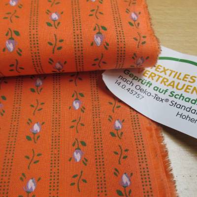 Trachtenstoff, Dirndlstoff Blumen Ranken orange/grün Oeko-Tex Standard 100(1m/12,-)