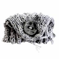 Clutch Schmuck- Tasche Strick- Tasche Mini- Tasche Täschli Grau Weiß aus Wolle von Lana Grossa Bild 1