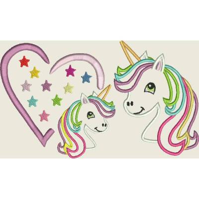 Stickdatei Stickmuster Einhorn Herz Applikation Sterne Set 459