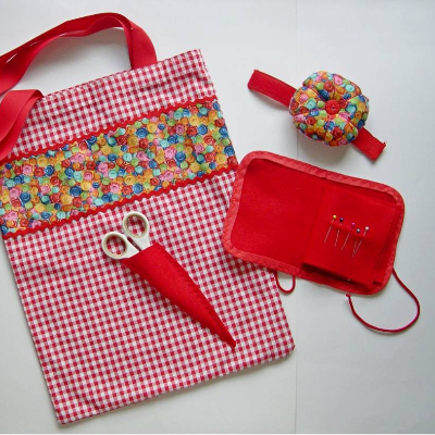 Handarbeitstasche, Projekttasche, Handarbeitsbeutel, Nadelkissen, Handarbeitsunterricht Schule, Nadelheft Stoffbeutel