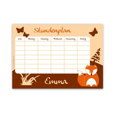 A4 Stundenplan | Fuchs - personalisierbar, optional wiederbeschreibbar