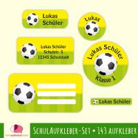Schulaufkleber-Set | Fußball gelb-grün - 143 teilig, Namensaufkleber, Stifteaufkleber, Adressaufkleber, Heftaufkleber Bild 1