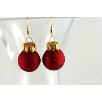 Ohrringe Weihnachtskugeln rot glitzernd golden Bild 1