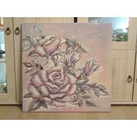 Acrylgemälde WINTERROSE - Rose Blume Kunst Malerei Blüten Rosenbild beglittert 60cmx60cm Bild 1