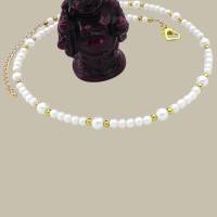 Elegante Perlenkette für die Hochzeit oder Konfirmation in mattem weiß und gold Bild 1