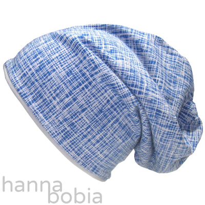 Wendebeanie, Kopfumfang 55-56 cm, Kritzelstriche in blau-grau