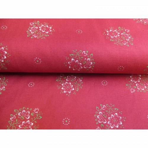 Trachtenstoff, Dirndlstoff, Baumwolle, Popeline, Blumen, rot,Oeko-Tex Standard 100(1m/12,-€)