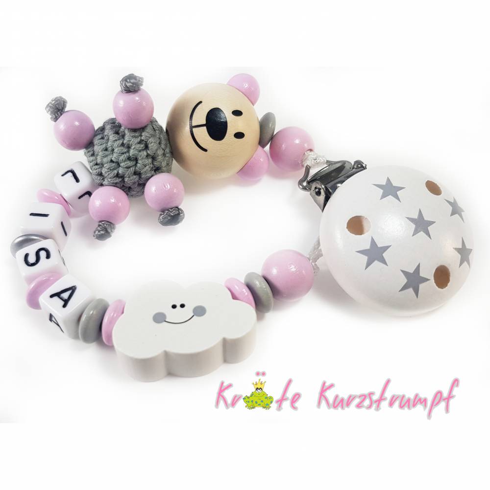 Schnullerkette mit Namen ♥ Mini Prinzessin ♥ 3D Teddy Bär ♥ Baby Mädchen rosa 
