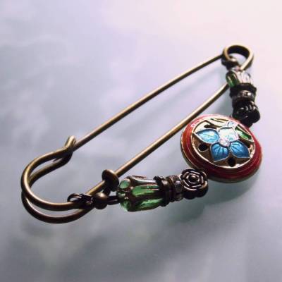 Kiltnadel blaue Blume Vintagelook Cloisonne Nadel in bronze N-7-AB-26