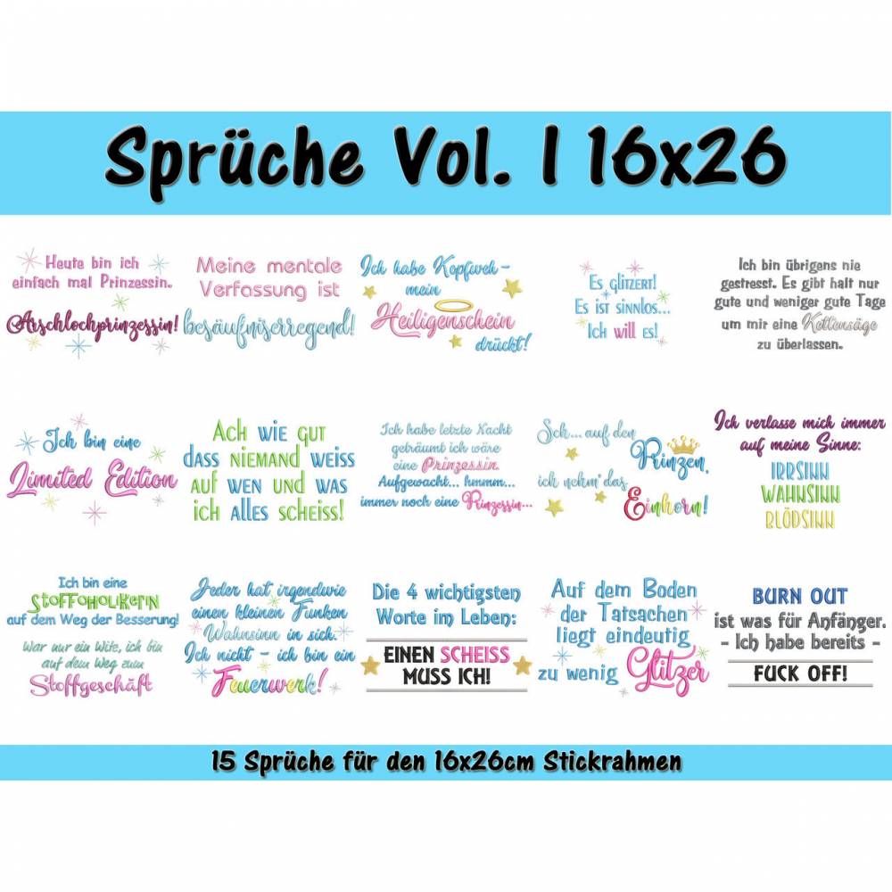 Spruche Vol I Stickdatei Set Fur Den 16x26cm