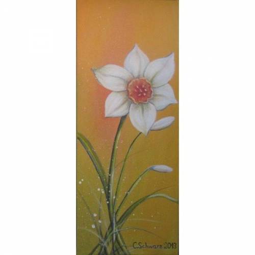 Acrylbild NARZISSE  - Kunst Bild Handgemalt Geschenk Frühling 20cm x 50cm auf Leinwand