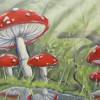 Acrylgemälde "Fliegenpilze nach dem Regen" - Kunst Wandbild Pilze Natur Bild Deko gemalt 50cmx40cm Bild 3