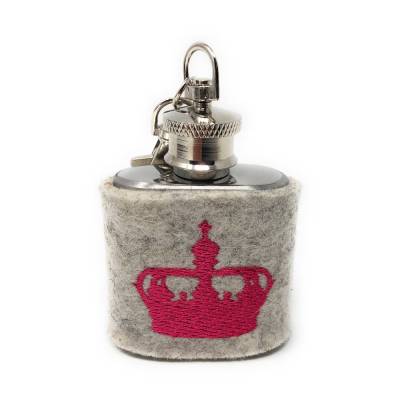 Mini Flachmann Edelstahl 30 ml + Hülle bestickt mit Krone aus Wollfilz - Farbauswahl
