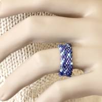Perlen Ring Breiter Bandring Peyote Ring Handgewebter Ring Blau Bild 3
