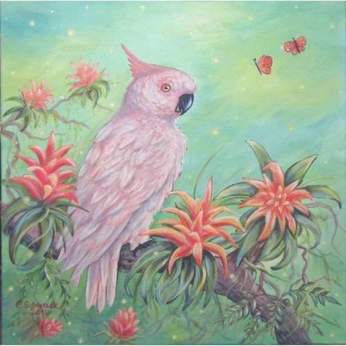 Acrylgemälde "Kakadu und Bromelien" - Bild Papagei Original Gemalt Kunst Acryl Malerei Urwald 60cmx60cm