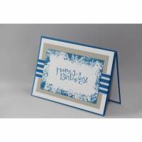 Geburtstagskarte in Blau und Weiß mit Stoffband Bild 1