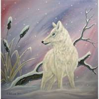 Der Weisse Wolf II - Original Acrylgemälde Leinwandbild Winterbild verschneit moderne Kunst handgemalt 60cmx60cm Bild 1