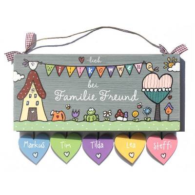 exklusives Hauseingangsschild für Familien, dekoratives Haustürschild mit Name personalisiert, einzigartiges Holzschild