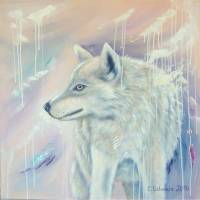 Acrylgemälde "Die Wölfin" - Kunst Abstrakt Bild Malerei Wolf 60cmx60cm Bild 1
