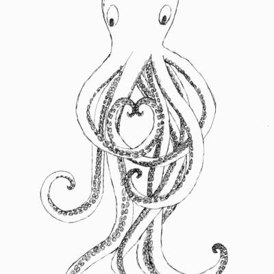 Printable: Oktopus Faltkarte im A4 Format zum Ausdrucken und bemalen. Kreative Herzensgrüße zum Muttertag