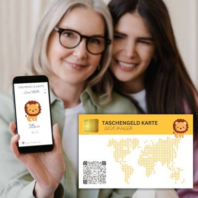 Taschengeld Karte | QrCode Geldgeschenk | Personalisiertes Geschenk für Kinder | Löwe