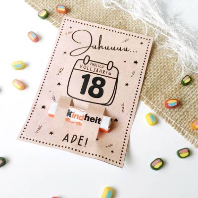 Druckvorlage Geburtstagskarte zum 18. Geburtstag - Glückwunschkarte - volljährig - Geschenkidee - Kleinigkeit