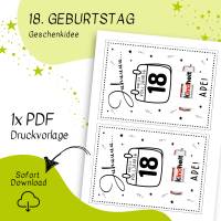 Druckvorlage Geburtstagskarte zum 18. Geburtstag - Glückwunschkarte - volljährig - Geschenkidee - Kleinigkeit Bild 2