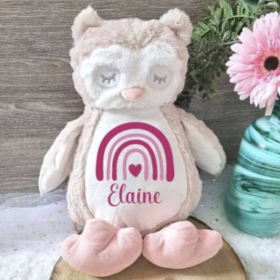 Kuscheltier Eule mit Name Datum personalisiert Mädchen Stofftier Baby Geburt Taufe Plüschtier