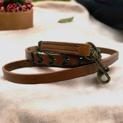 Hundeleine Führleine aus softem Geschirrleder in der Farbe cognac Western Style länge ca. 1,09 m