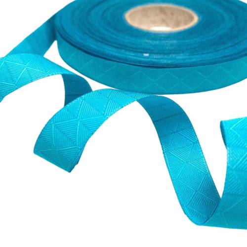 Webband Forest Geo türkis - 1m - 1,80 Eur/m - 15 mm - Lila Lotta Design - farbenmix - Webband zum Aufnähen