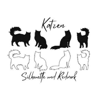 Stickdatei Katzen - vier Motive, zwei Varianten, Rahmen 10x10, 4x4 inch