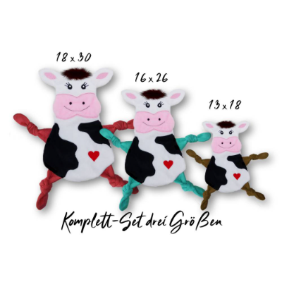 Stickdatei ITH Kuh Kuscheltuch in drei Größen, Baby Schmusetuch, Kuscheltier, Schnuffeltuch