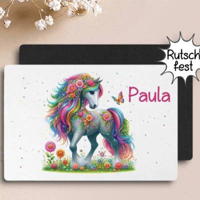 Tischset Pferd Kinder personalisiert mit Name Mädchen Platzset Platzdeckchen Geschenk Einschulung