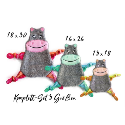 Stickdatei Nilpferd Kuscheltuch ITH in drei Größen, Baby, Schmusetuch, Kuscheltier, Schnuffeltuch