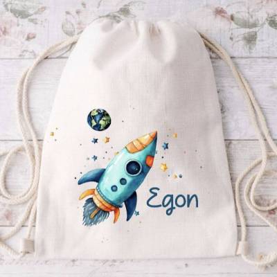 Kinder Turnbeutel mit Name Rakete Jungen personalisiert 