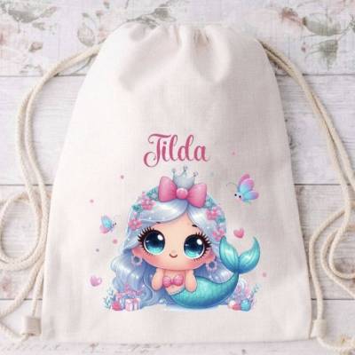 Kinder Turnbeutel mit Name Meerjungfrau Mädchen personalisiert 