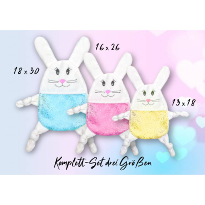 Stickdatei Hase Kuscheltuch ITH in drei Größen, Schmusetuch, Kuscheltier, Schnuffeltuch, Kissen, Stickmuster