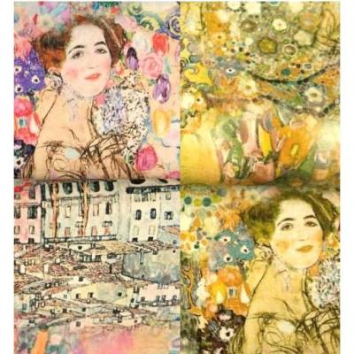 ♕ Jersey Gustav Klimt Jugendstil  Blumen Stadt Dame Stenzo 50 x 150 cm Nähen Stoff ♕