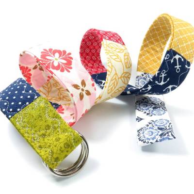 fester Gürtel aus Stoff Damengürtel Stoffgürtel Einzelstück bunt Blumen Blätter Anker Streublümchen Punkte