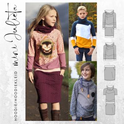 Ebook PDF Schnittmuster Kinder Hoodie/Hoodiekleid mini JULIETA 86/92-158/164