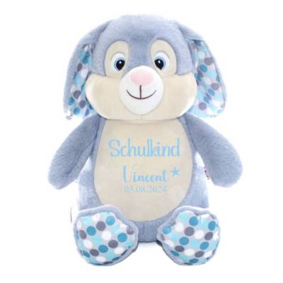 Hase Schulkind mit Name Kuscheltier Stofftier Plüschtier Geschenk Einschulung