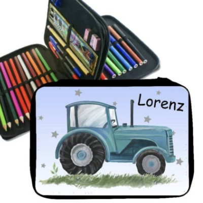 Federmäppchen Traktor mit Name personalisiert Junge Federmappe Federpenal Stiftemäppchen Geschenk