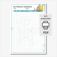 Vorlage Blutdrucktagebuch Blutdruck-Tabelle Blutdruckwerte Protokoll PDF ausdrucken, Katzen blau Bild 1