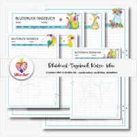 Vorlage Blutdrucktagebuch Blutdruck-Tabelle Blutdruckwerte Protokoll PDF ausdrucken, Katzen blau Bild 2