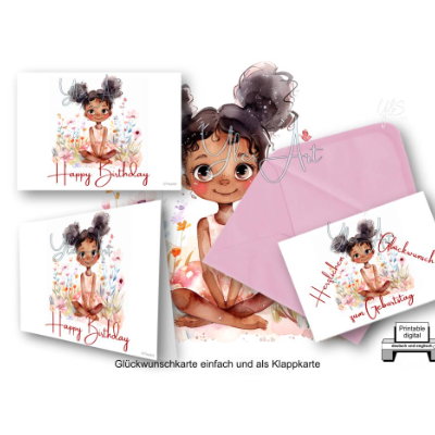 Geburtstagskarte, digitaler Sofortdownload, selbst ausdrucken, deutsch und englisch