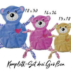 Stickdatei Bär Kuscheltuch ITH in drei Größen, Baby, Schmusetuch, Kuscheltier, Schnuffeltuch Bild 1