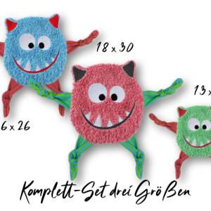 Stickdatei ITH Monsterchen Kuscheltuch drei Größen, Schmusetuch, Kuscheltier, Schnuffeltuch, Stickmuster Bild 1