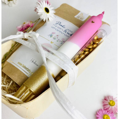 Dip Dye Stabkerze Rosa-Gold mit Herz – Handgetaucht & Geschenk-Idee