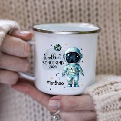 Tasse Schulkind mit Namen Astronaut personalisiert Geschenk Einschulung Schulstart 