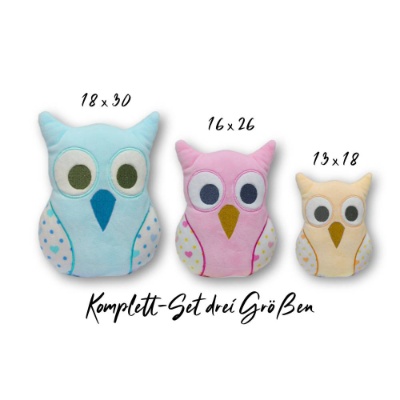 Stickdatei Eule ITH drei Größen, Kissen, Kuscheltier, Schmusetuch, Schnuffeltuch, Kuscheltuch, Stickmuster